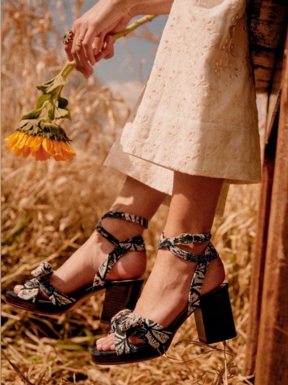NIB Sézane Armony High Sandals in Navy/Multicolored Fabric Size 9/40